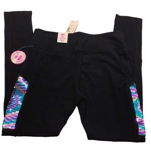 Justice Black Leggings Pockets Flip Sequin Girls PLUS 10/12